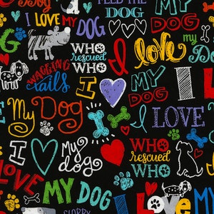 Cotton dogs "I Love my Dog", dog, paws, heart, dog fabric, rainbow colors, cotton fabric, sewing, fabric, 0.50 m