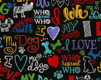 Cotton dogs "I Love my Dog", dog, paws, heart, dog fabric, rainbow colors, cotton fabric, sewing, fabric, 0.50 m