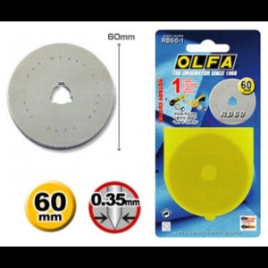 OLFA Rotierende Klinge, 1 Stück, 60mm Rotary Blade, RB60-1, Rotationsklinge, passend für Rollenschneider deluxe 60mm,RTY-3/DX, Baumwollstoff