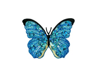 Butterfly, sky butterfly, noble butterfly, blue morpho butterfly, sequins, butterfly, papillon, moth, blue, patches, iron-on transfer, patches