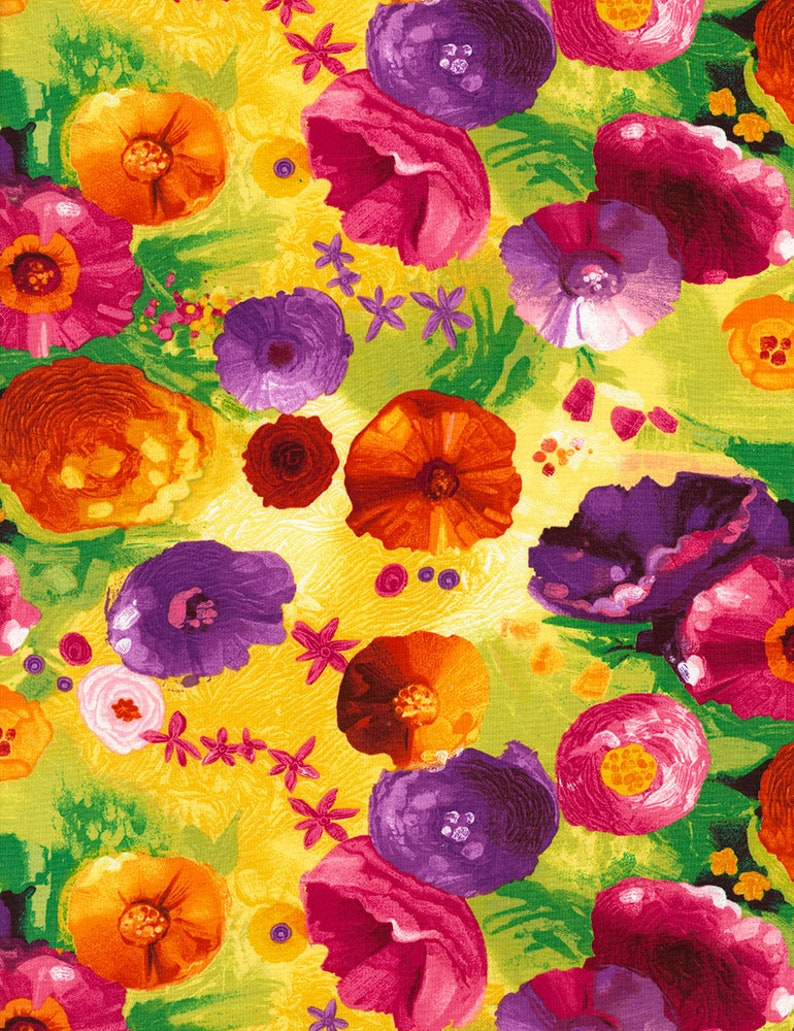 Baumwolle Blumen Potpourri, Blüten, SOMMERFEELING, Ranunkel, Rosen, Mohn, Patchworkstoff, Stoff, 0,50m Bild 1