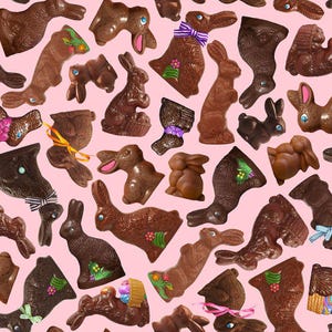 Bomullstyg med chokladkaniner – digitaltryck Timeless Treasures Chocolate Bunnies, säljs metervara för lapptäcken, quilts, väskor, 0,5 m