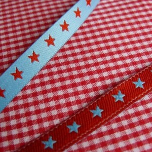 1 m woven ribbon with star, star, light blue-red, width 7 mm image 2