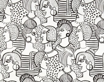 Katoenen stof met zwart-wit portretten van vrouwen uit de Golden Lady-serie, geïnspireerd op Alexander Henry, patchworkstof, 0,5 m