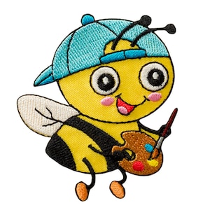 Iron-on image artist bee, bee, palette, brush, cap, honey, insect, pico, patches, sewing accessories, sewing ingredients