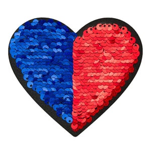 Iron-on image heart, heart with reversible sequins, sequins, sewing, patches, patches