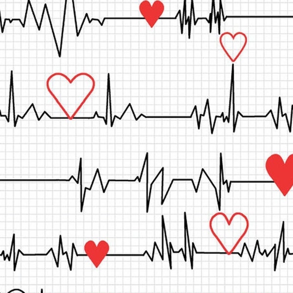 Coton ECG coeur tonalités ligne de vie battement de coeur, battement de coeur, ligne de coeur, électrocardiogramme, couture, tissu patchwork, tissu, 0,50 m