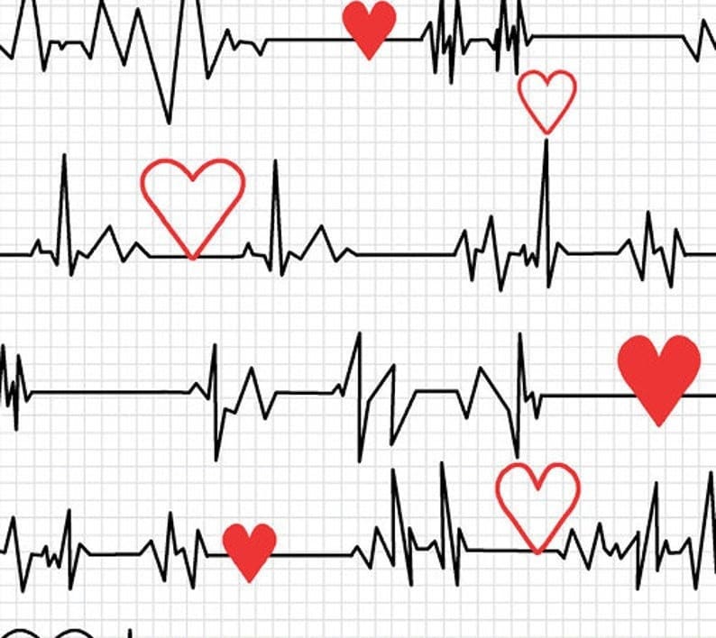 Cotton ECG heart sounds lifeline heart palpitations, heartbeat, heart line, electrocardiogram, sewing, patchwork fabric, fabric, 0.50 m