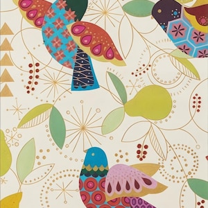 Baumwollstoff Goldener Vogel Metallic – Alexander Henry Folklorico, bunte Vögel, Patchworkstoff für Quilt, Taschen, Kissen nähen, 0,5 m