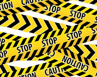 Peut inclure: Ruban de signalisation jaune et noir avec les mots "CAUTION" et "STOP" imprimés dessus.
