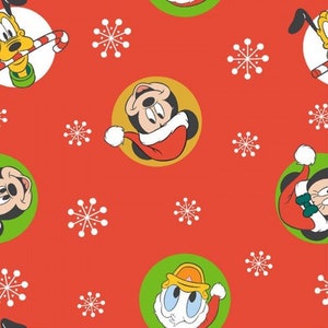 Baumwolle Micky Weihnachten, Mickey Mouse, Donald Duck, Pluto, Disney, Minnie Mouse, Zuckerstange, nähen, Patchworkstoff, Stoff, 0,50m