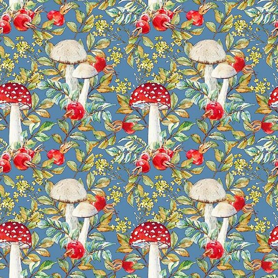 Baumwollstoff Hasen, Hagebutten, Blätter – Hedgehog Hollow von In