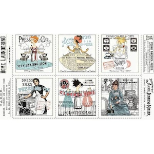 Katoenen paneel, perspaneel van J. Wecker, vintage, naaiwerk, patchworkstof, stof, 0,60 m, 6 motieven