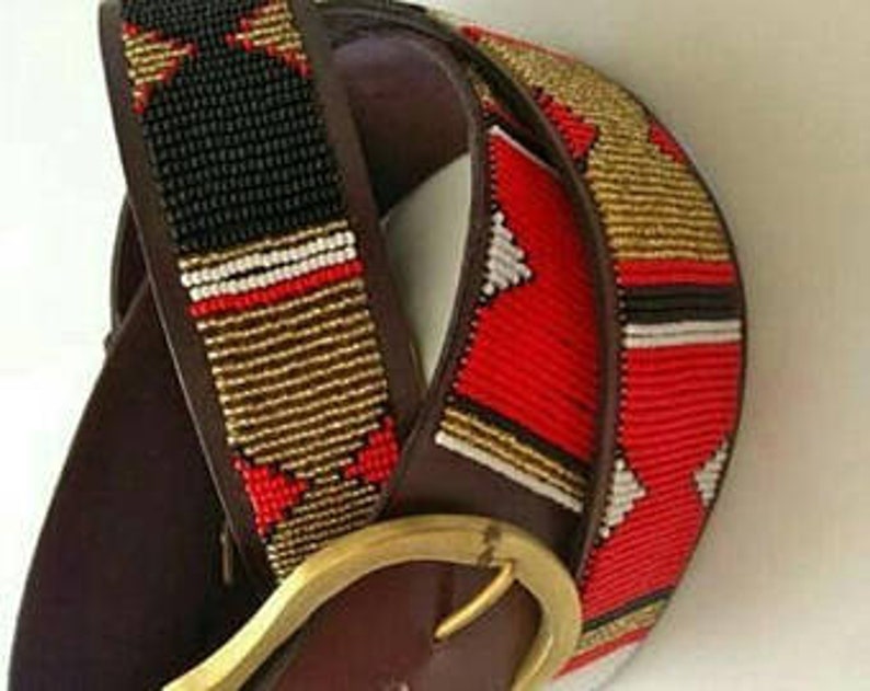 Handmade belt Leather belt Gift for him Boho belt Beaded belt Brass buckle belt Leather belt African belt, Maasai belt