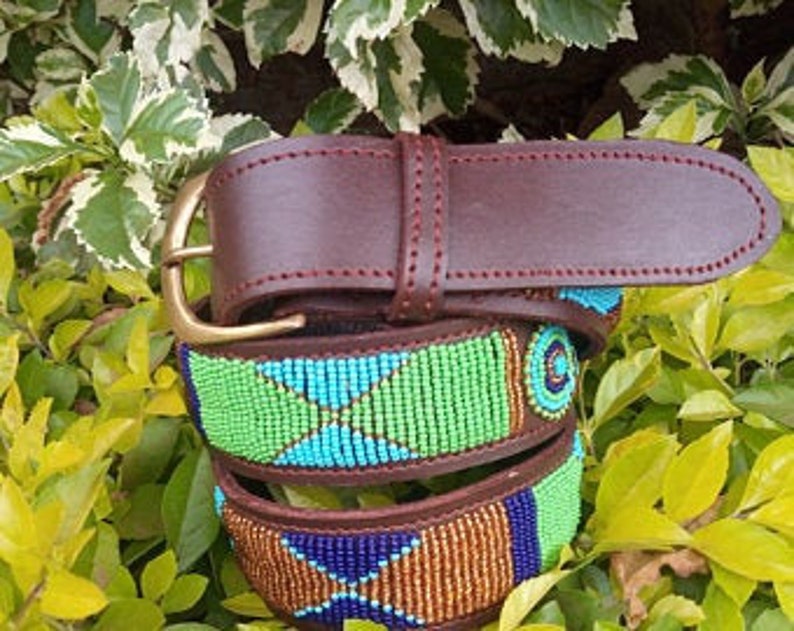 Maasai belt Leather belt Beaded belt Kenyan belt Handmade Etsy