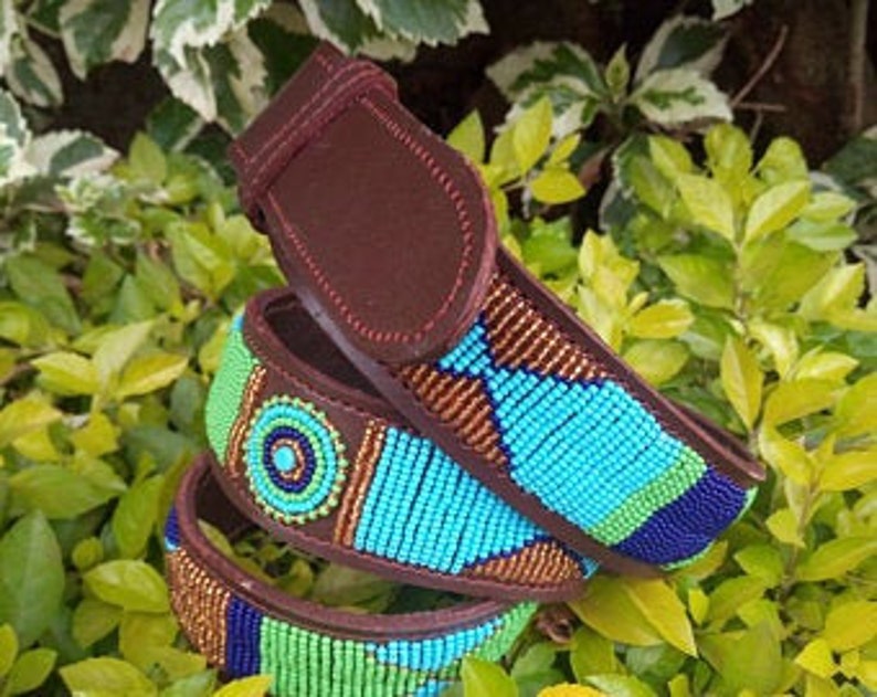 Maasai belt Leather belt Beaded belt Kenyan belt Handmade Etsy