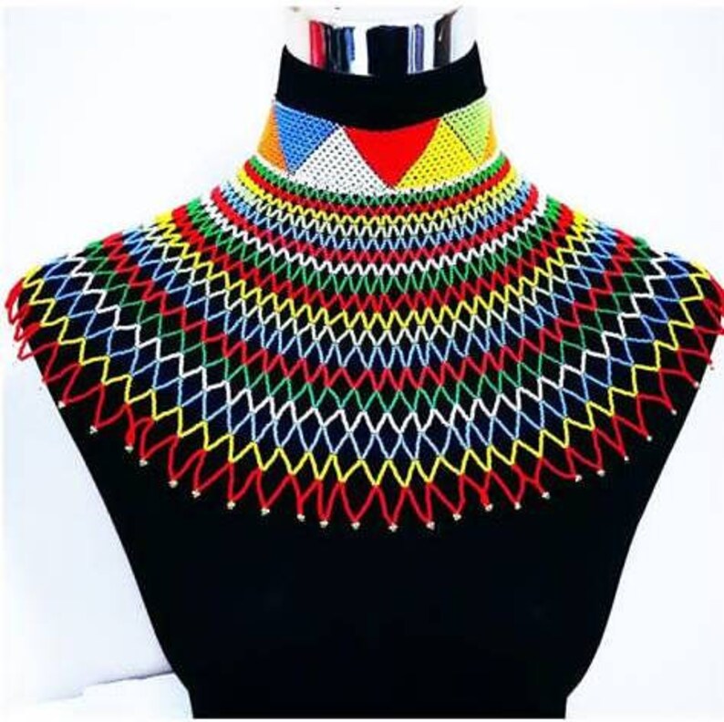 Colorful African Beaded Necklace Beaded Shawl Necklace Zulu Etsy