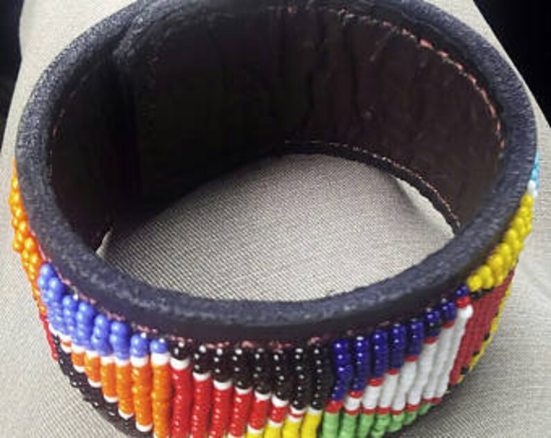 Maasai bracelet Leather Beaded bracelet Kenya flag beaded Etsy