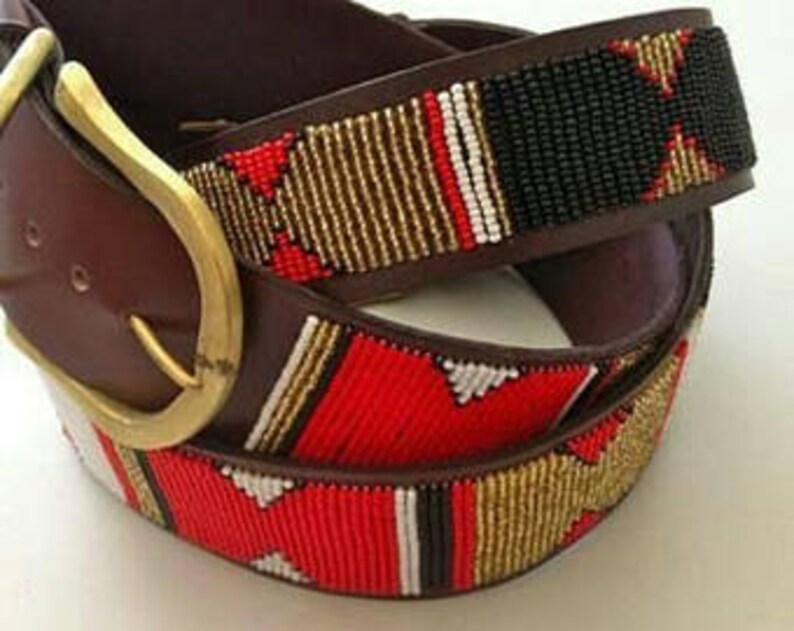 Handmade belt Leather belt Gift for him Boho belt Beaded belt Brass buckle belt Leather belt African belt, Maasai belt