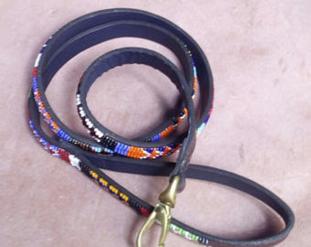 Leather Beaded Dog Leash Maasai Dog Beaded Leash Kenya Etsy