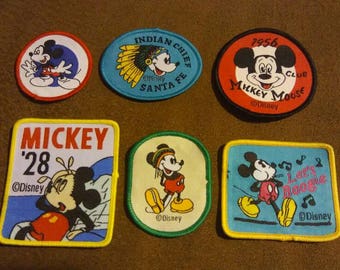 Vintage Lot of 6 unused Walt Disney World Mickey Mouse Sew or Iron On Collectible Children's Embroidery Crafting Patches