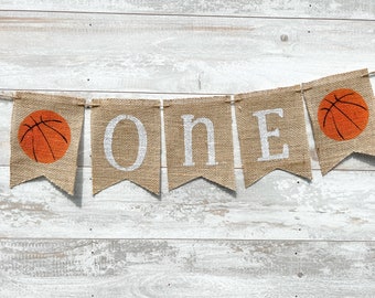 Banner de arpillera con tema de baloncesto, decoración para fiesta de primer cumpleaños