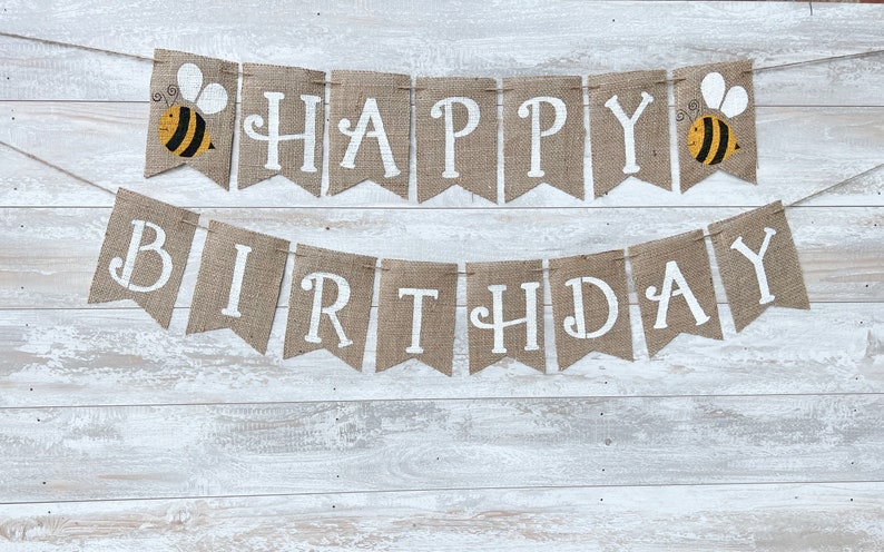 Bumblebee Happy Birthday Burlap Banner, Personalized Bee Party Decor - Etsy