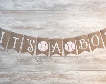 Baseboll babyshower säckvävbanderoll, Det är en pojke festdekoration