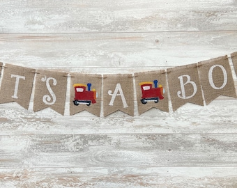 Zug Baby Dusche Dekor, es ist ein Junge Zug Banner, Choo Choo Dekoration, Vintage Zug Zeichen, Baby Junge Dusche, Zug Dusche Dekoration