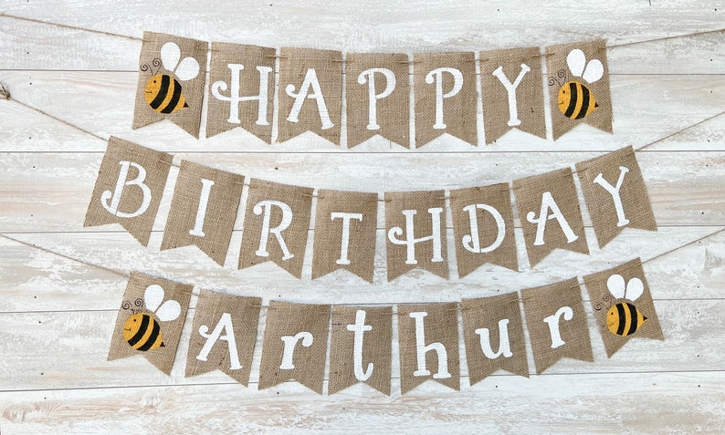 Bumblebee Happy Birthday Burlap Banner, Personalized Bee Party Decor - Etsy