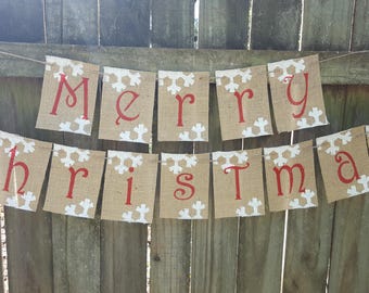 Merry Christmas Banner, Christmas Banner, Christmas Decor, Christmas Garland, Rustic Christmas Burlap Banner.