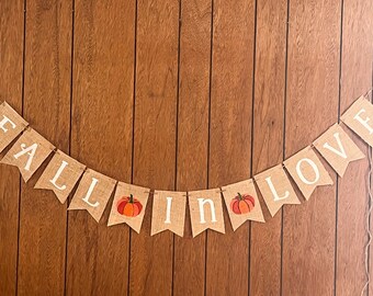 Fall in Love Sackleinen Banner, Glitzer Blätter, Herbsthochzeitsdeko