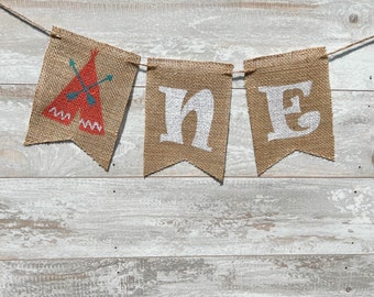 Tribal First Birthday Burlap Banner, Aztec Party Decor