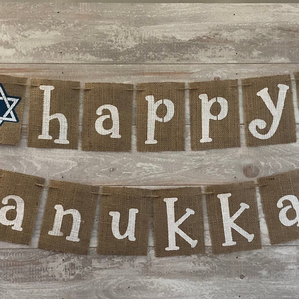 Happy Hanukkah Banner, Hanukkah Banner, Hanukkah Burlap Banner, Hanukkah Decor,