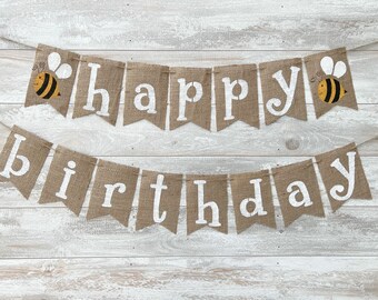 Personalized Bumble Bee Birthday Burlap Banner, Hand-Painted