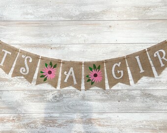 Daisy It's A Girl Banner, Floral Baby Shower oder Gender Reveal Party Decor, Sommer Baby Shower, Girl Gender Reveal Banner, Flower Shower