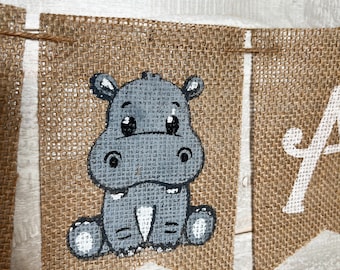 Hippo Banner zum 1. Geburtstag, Safari-Dschungel-Party-Dekor