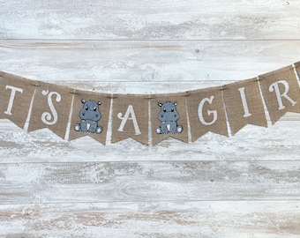 Es ist ein Mädchen Hippo Banner für Baby Shower oder Gender Reveal Party Dekoration