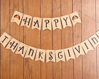 Happy Thanksgiving Burlap Banner, Happy Thanksgiving Banner, Thanksgiving Decor, Thanksgiving Photo Prop, Mantel Decor