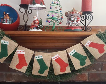 Christmas Boots Burlap Banner, Christmas Banner,Burlap Banner, Holiday Burlap Banner,Christmas Garland