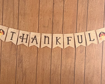 Handgemachtes Dankbares Sackleinen Thanksgiving Banner, Truthahn Dekor