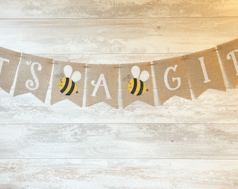 Hummel-Babyparty-Fahne, es ist ein Mädchen, Sackleinen-Bienen-Dekor