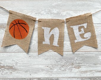 Banner de arpillera de baloncesto ONE, decoración para fiesta de primer cumpleaños deportiva