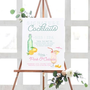 Watercolor Signature Cocktail Sign: Custom Bar Drink Menu (Digital File)