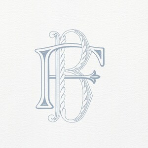 Puede incluir: Un monograma decorativo con las letras "FB" en una fuente estilizada y adornada. Las letras están entrelazadas y tienen un aspecto vintage y elegante.