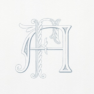 May include: A decorative monogram with the letters "A" and "A" in a stylized, ornate font. The letters are intertwined with floral designs.