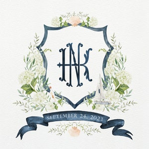 Watercolor Beach Wedding Crest: Seashell Monogram (Digital File)