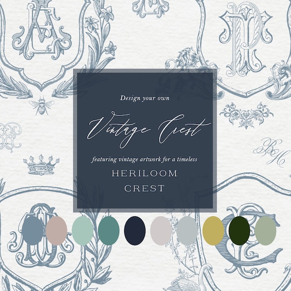 Custom Vintage Wedding Crest Design: Monogram Crest Creator (Digital File)