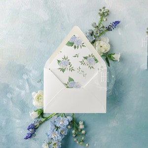 Blue Hydrangea Envelope Liner: Watercolor Floral Pattern (Digital Download)
