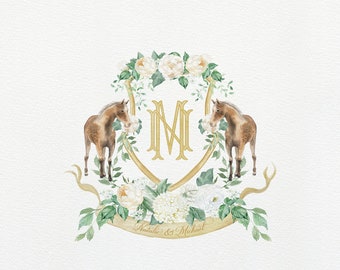 Pferde Aquarell Hochzeit Wappen